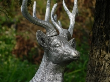 Statue Hirsch XL - silberfarbig - Polystone