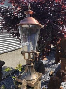 Lampe Messing-Kupfer rundes Glas auf Fuß, tolles Aussehen!
