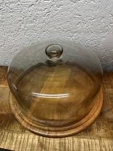 Stabile weinlese Glaskuppel auf Holztablett - Alusockel - Durchmesser 36 cm
