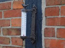 Kozijnthermometer met vogel - gietijzer - weerbestendig