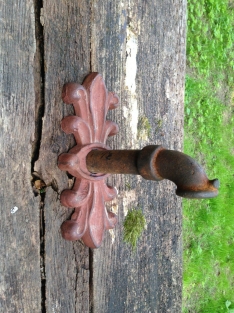 1 waterspuwer voor muur fontein, rozet + Neptunus, Cast Iron - Roest.