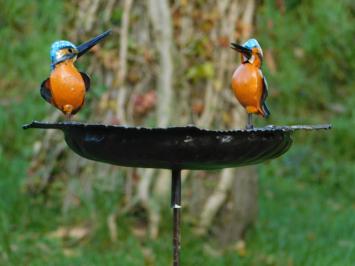 Handgemaakte Voederschaal met 2 IJsvogels - Tuinsteker - Metaal