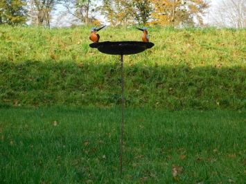 Handgemaakte Voederschaal met 2 IJsvogels - Tuinsteker - Metaal